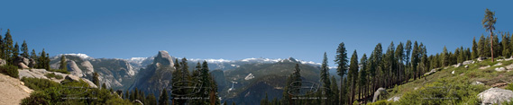 yosemite view of half dome, tenaya canyon, nevada fall and the distant mountains of the park viewed from glacier point